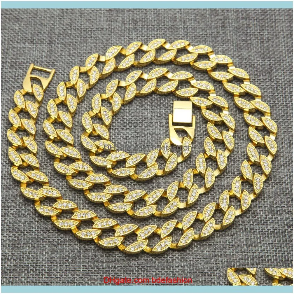 Hip Hop Bling Iced Out Simulated Diamond Cuban Link Chain Necklace Gold Silver Jewelry for Men