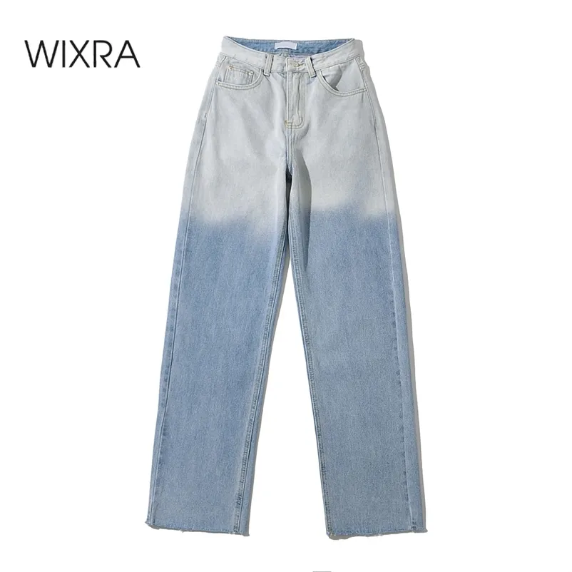 Wixra Women Denim Pants Casual Bottoms Stylish Patchwork Jeans High Street Long Straight Trousers Summer 210629