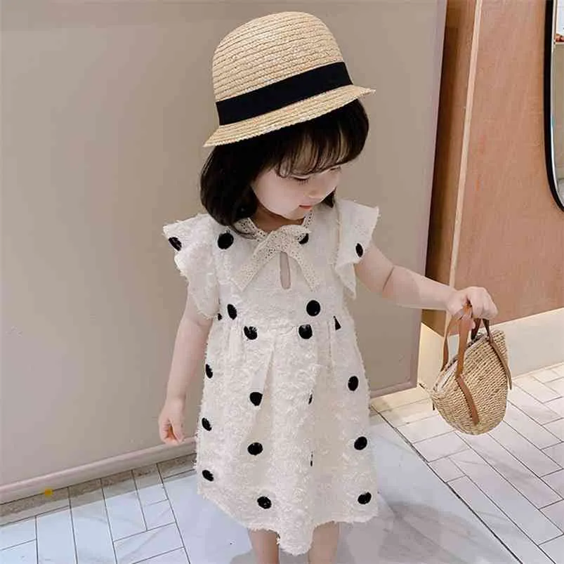 Zomer meisjes jurk Koreaanse stijl kleine vliegende mouw polka dot prinses baby kinderen kinderkleding voor meisje 210625