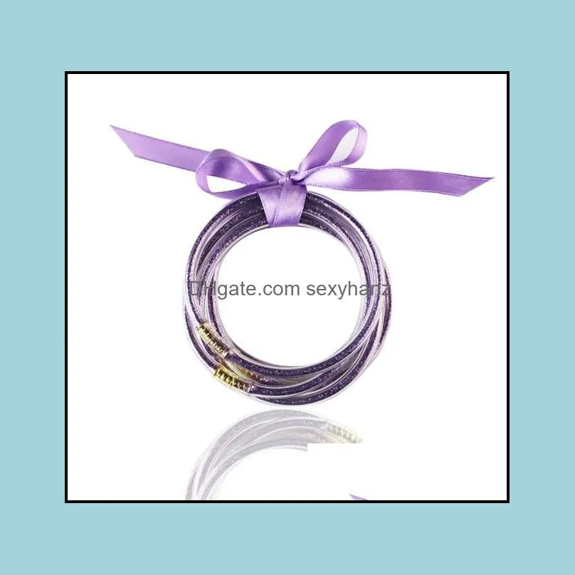 2019 Wholesale Bowknot Silicone Christmas Bangle For Girl Jewelry All Weather Glitter Filled Jelly Round Bangle Bracelet Set