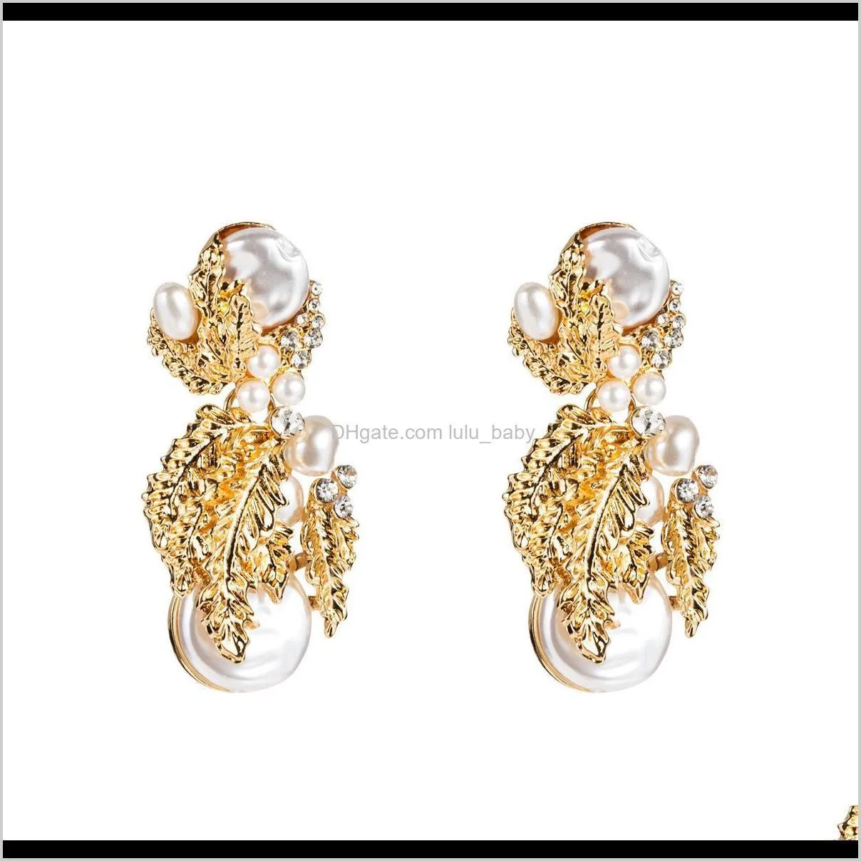 exaggerated temperament alloy leaves imitation pearl diamond flower fruit personalized earrings female fashion