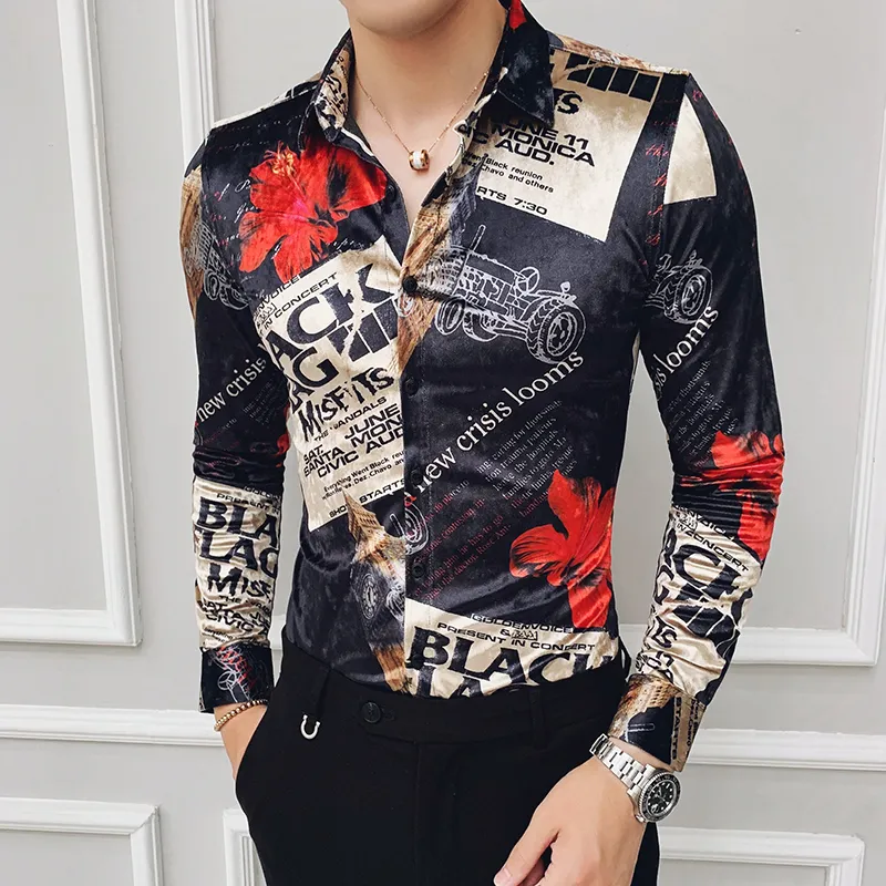 Club Outfits Veet Langarm Europäische Winter Warme Herren Boutique Hemden Flanell Gedruckt Kleidung_voghion.com