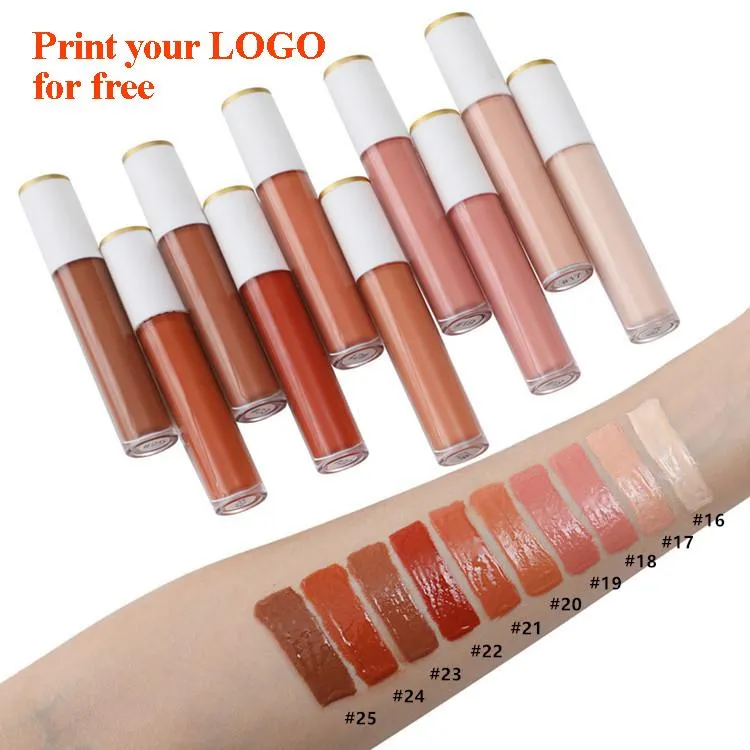 50st Customize Your Logo Högkvalitativ Vattentät Makeup 25 Färger Glänsande Lipgloss OEM Liquid Gloss Vegan Glansig Clear Wholesale Lip