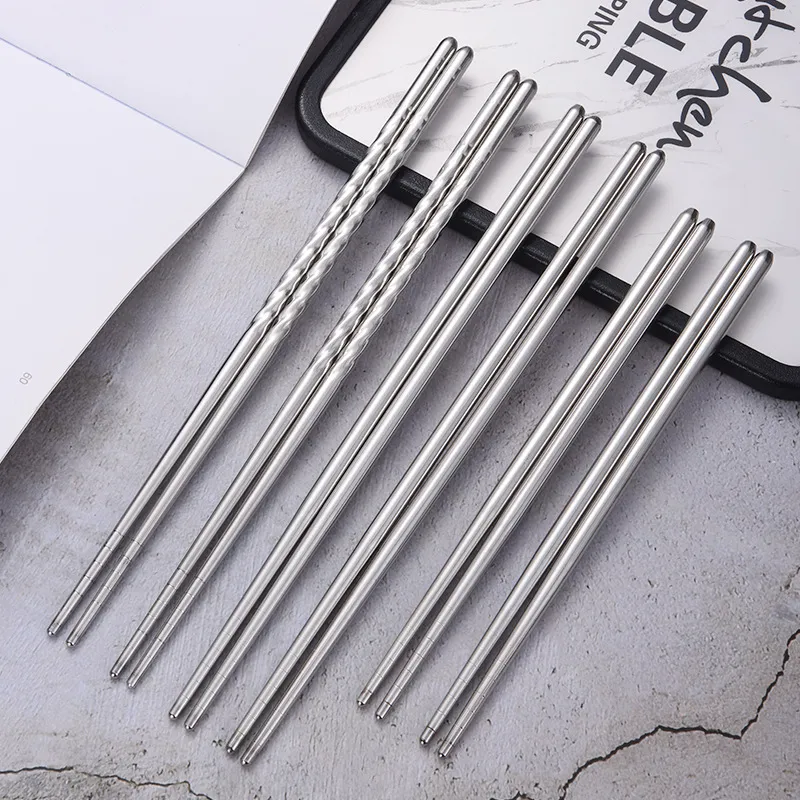 Round Screw Thread 304 Stainless steel chopsticks Chinese Rrestaurant Home Kitchen Dinnerware Flatware 22cm