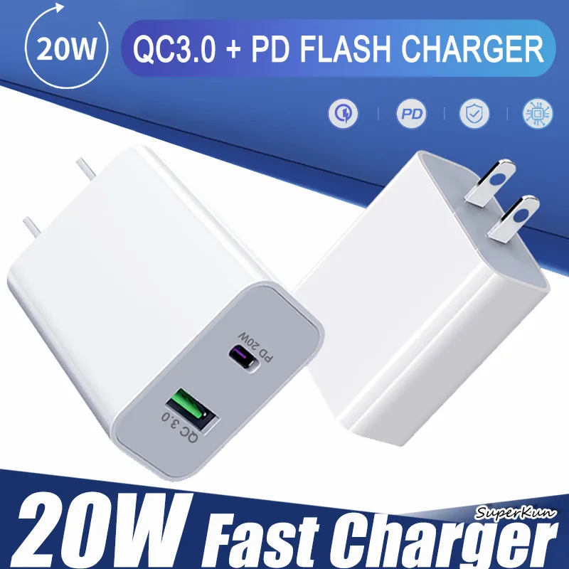 Chargeur USB rapide 20W Charge rapide Type C PD chargeant l'adaptateur de prise EU US avec QC 4.0 3.0 pour téléphone intelligent