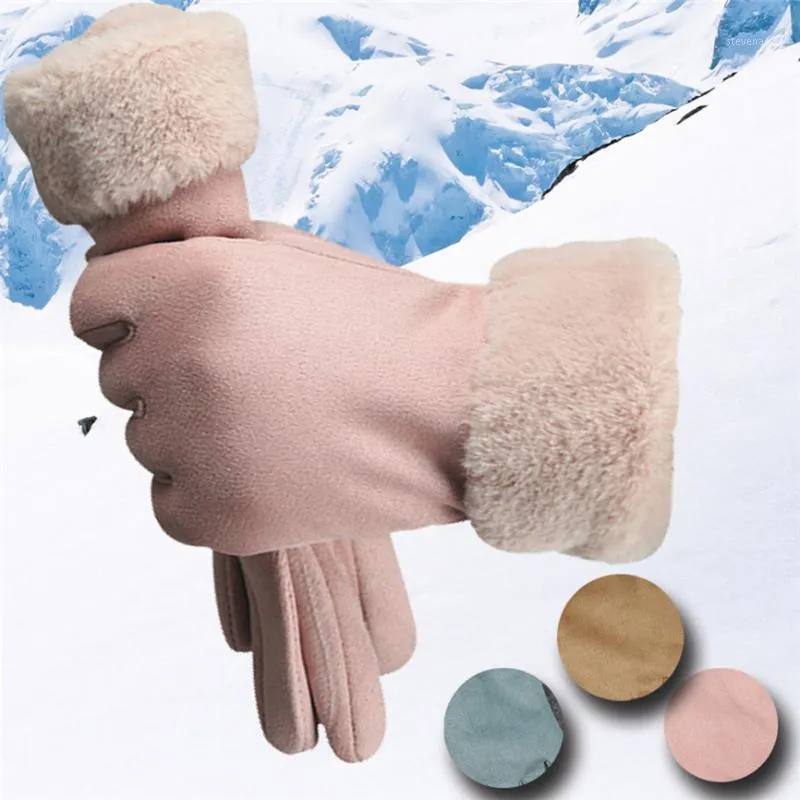 Five Fingers Gloves 1 Pair Fashion High Quality Women Imitation Leather Autumn Winter Warm Fur Mittens2021 Gift