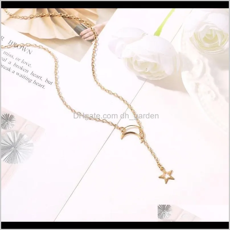 golden hollow moon star charm necklace clavicle choker link chain pendant necklaces for women