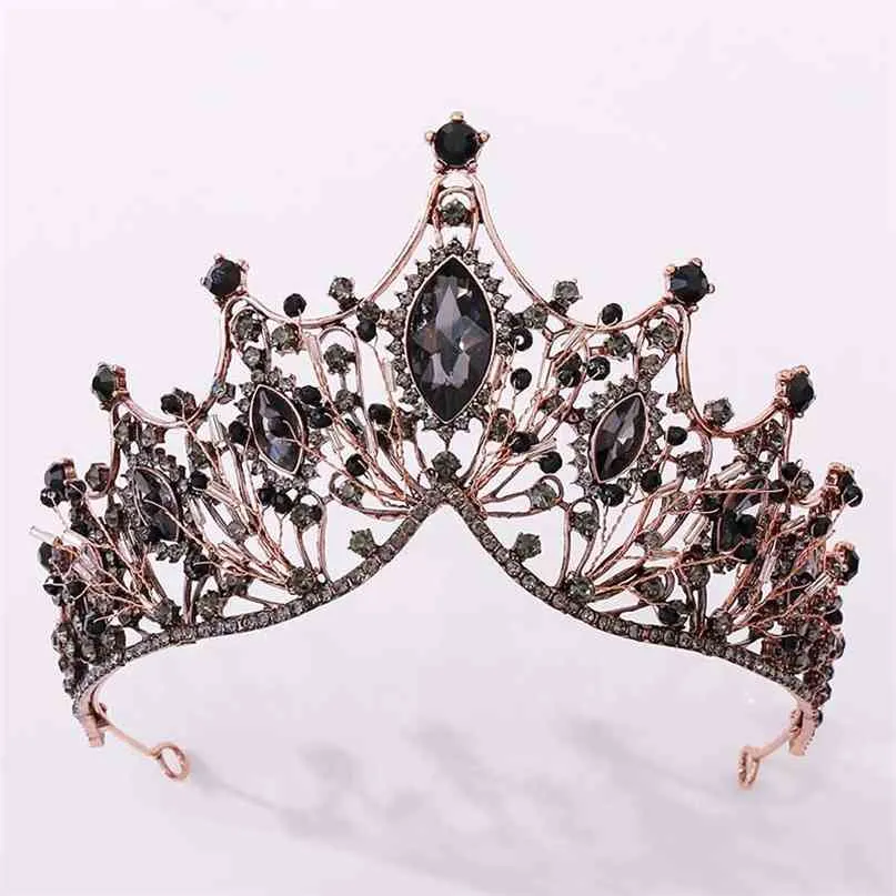 FORSEVEN Retro Baroque Style Black/Purple Crystal Princess Diadem Tiaras and Crowns Women Bride Noiva Wedding Jewelry Headbands 210707