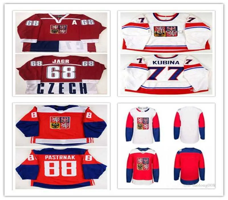 Personalize a equipe da República Tcheca # 68 Jaromir Jagr David Pastrnak Pavel Kubina DOMINIK HASEK Hóquei Jersey