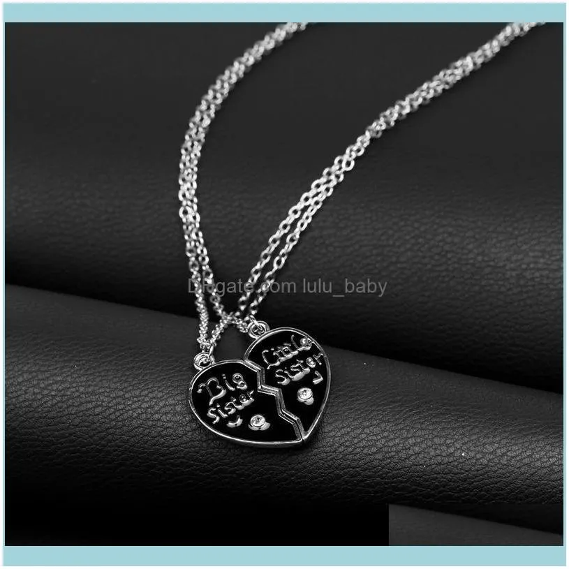 Pendant Necklaces Children Friends Cute Pink Black Rhinestone Heart BFF 2 Necklace Friendship Jewelry Gifts For Kids