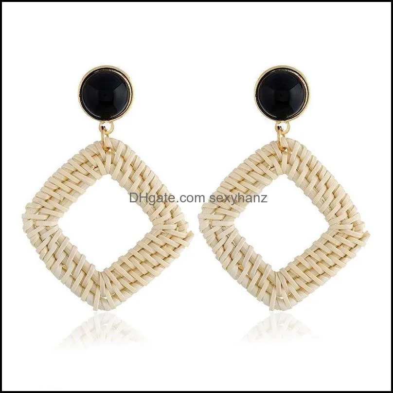 Restoring cane makes up Earring Exaggeration bamboo Stud rattan hand-woven Earrings Women Natural