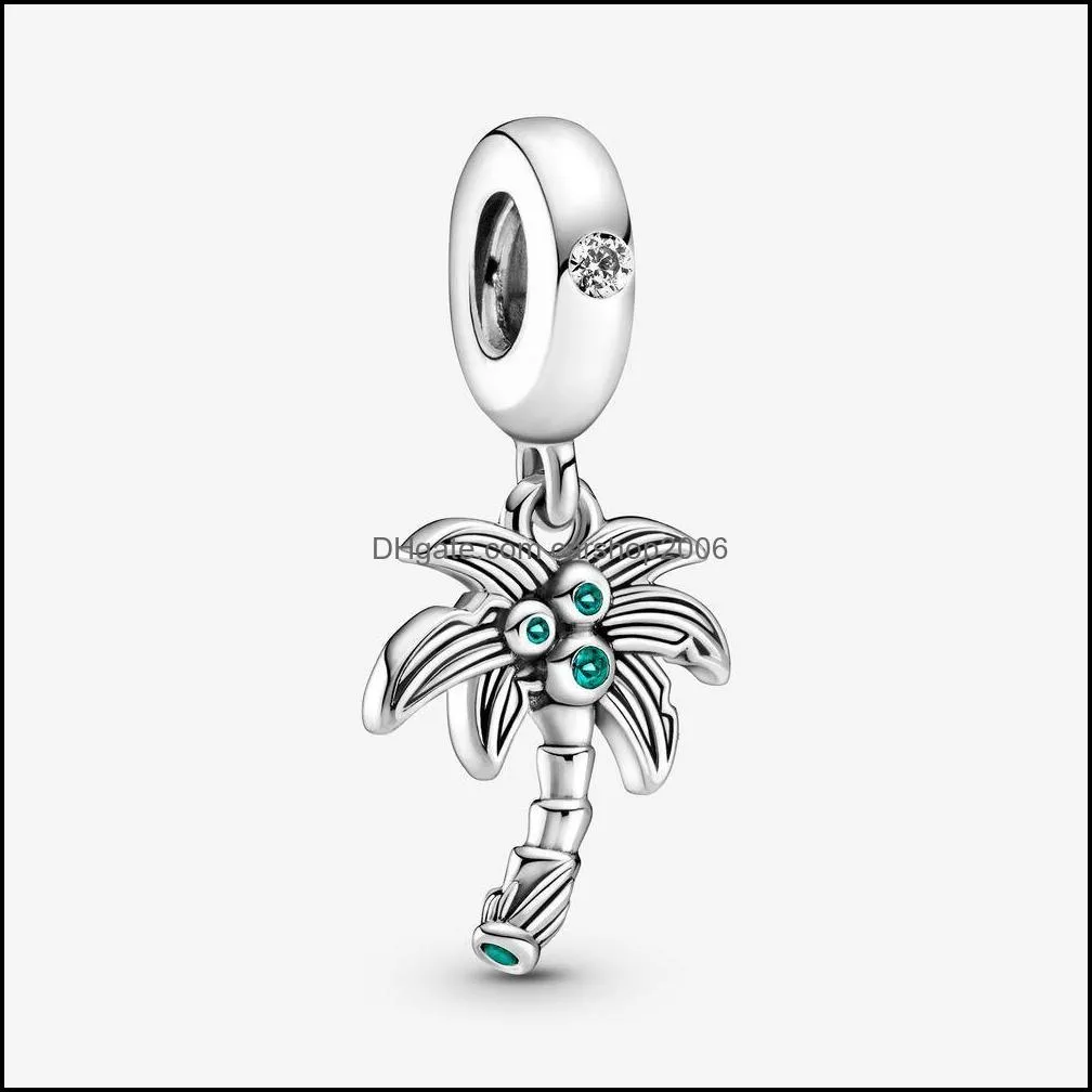 Charms smyckesfynd komponenter 100% 925 Sterling Sier palmträd kokosnötter dangle charm passar original europeisk armband mode bröllop e