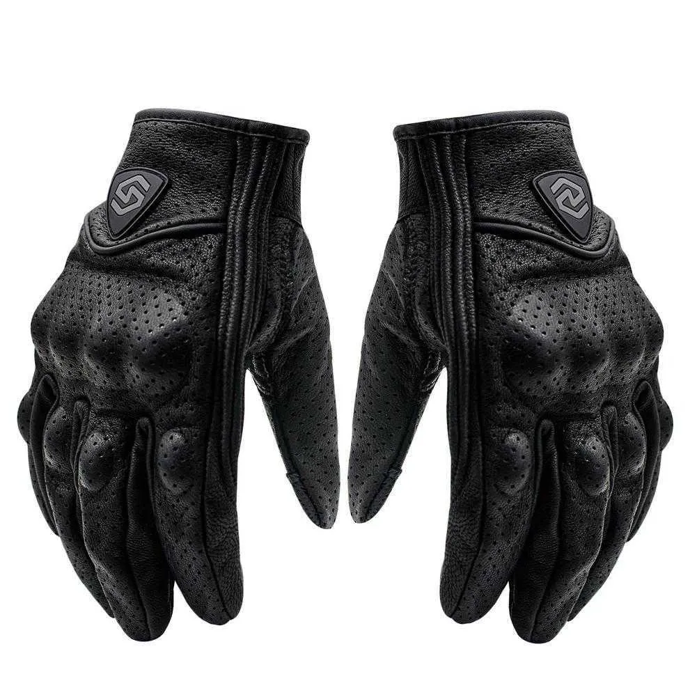 Full Leather Touchscreen Anti Vibration Motorcycle Gloves With Holes