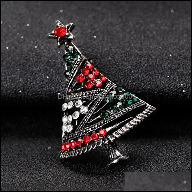 Pins, Brooches Xmas Enamel Retro Crystal Rhinestone Christmas Tree Brooch Pins Charm For Women Men Jewelry Coat Cloth Accessory Gift