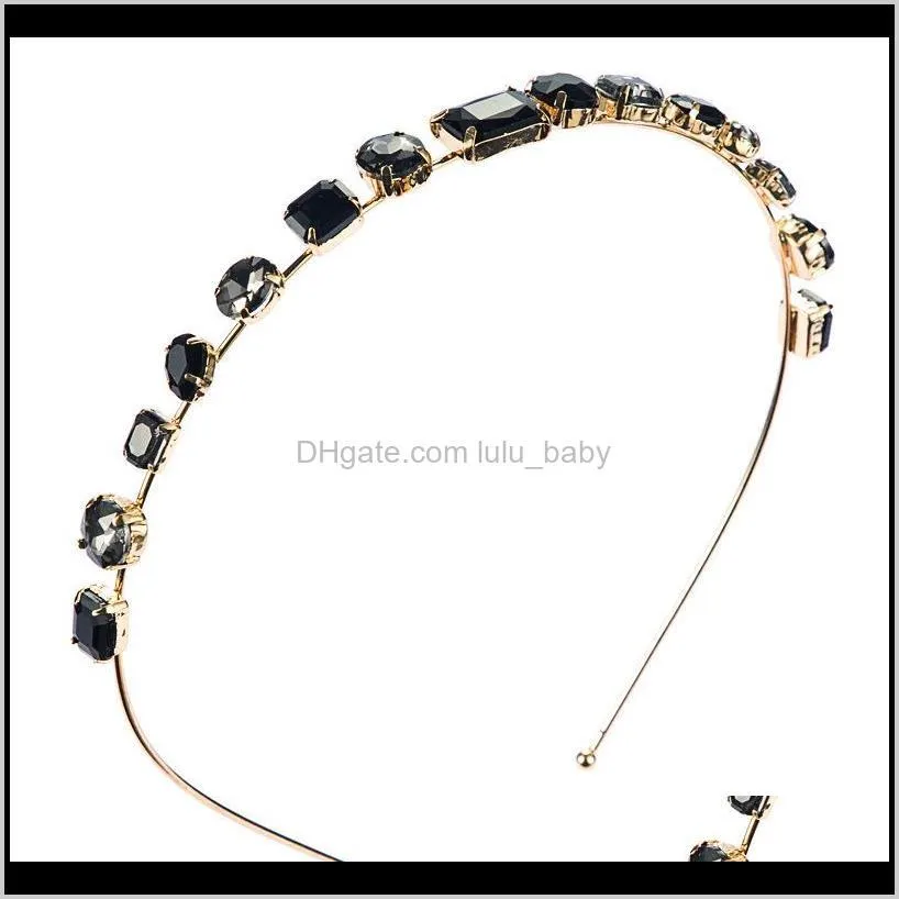 simple style women`s hair band ultra-narrow round water drop shape rectangular colored glass diamond hair band