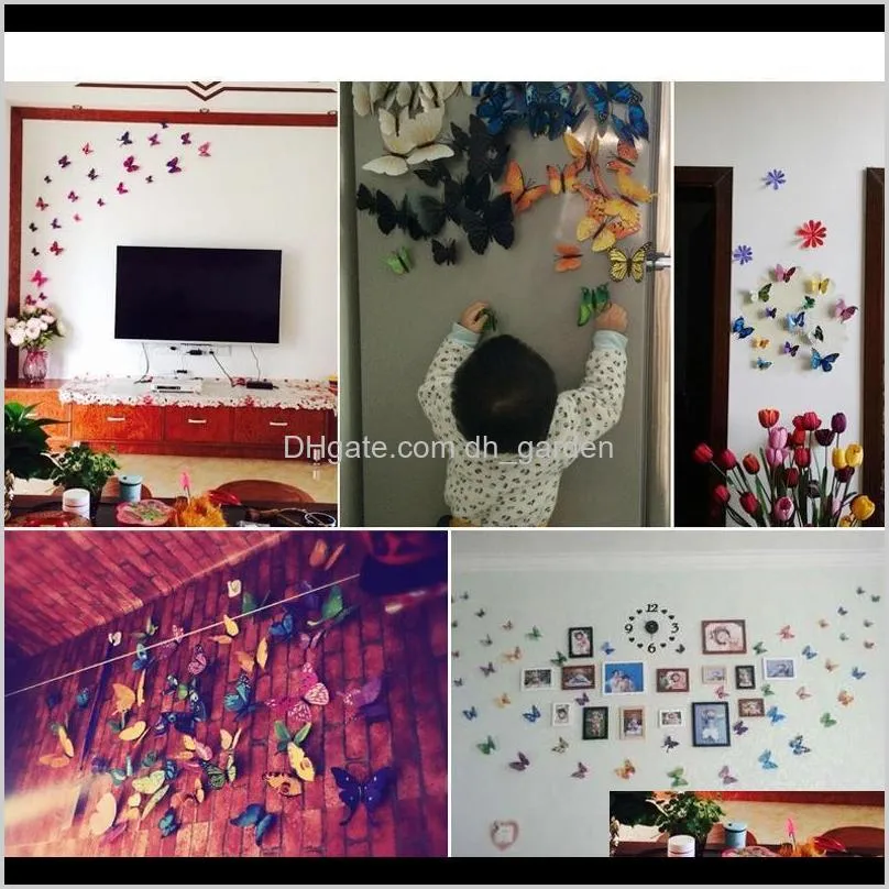 12pcs 3d butterfly wall sticker pvc simulation stereoscopic butterfly mural sticker fridge magnet art decal kid room home decor vt0446