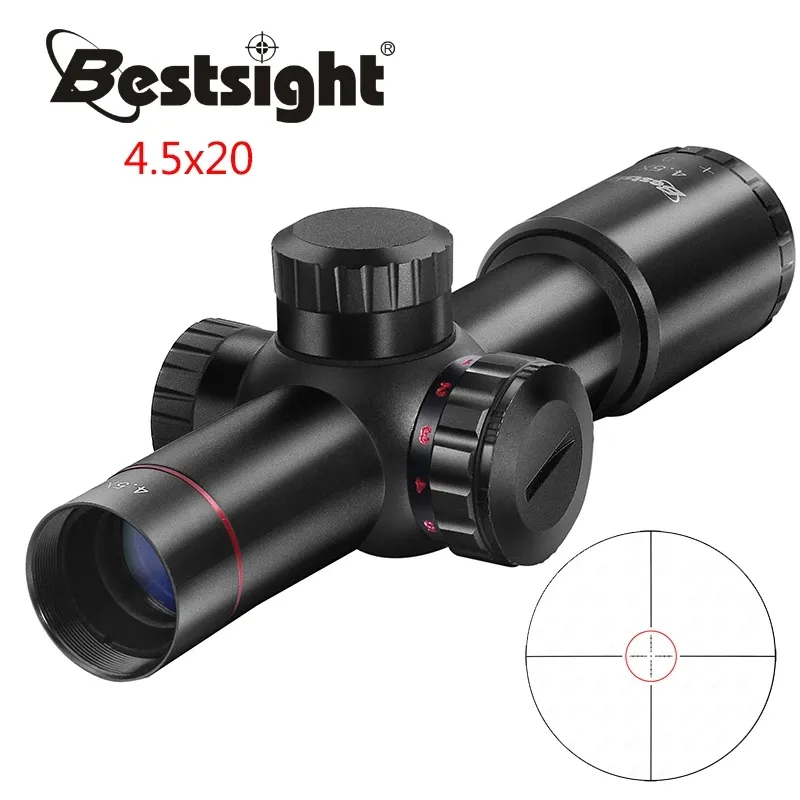 BestSight Compact 4.5x20光学スコープハンティングライフルスコープ赤色照明付きミルドットライフルスコープスナイパーエアハント