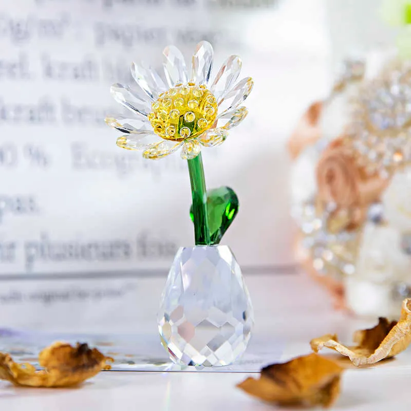 HD cristal marguerite fleur rêves Figurine ornement presse-papiers décor de bureau à domicile Souvenir mariages anniversaires cadeaux d'anniversaire