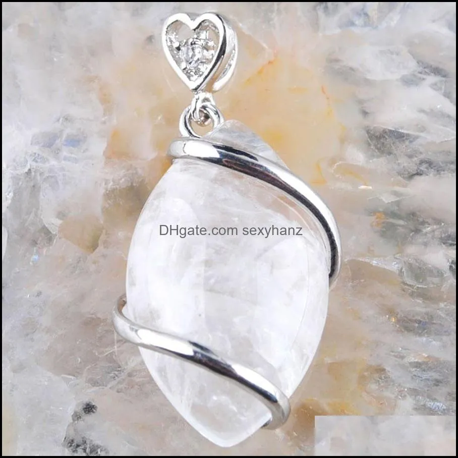 WOJIAER 7Pcs/lot Necklace & Pendant Natural White Crystal Stone Horse Eye Bead Healing Pointed Reiki Chakra Chain Jewelry 18