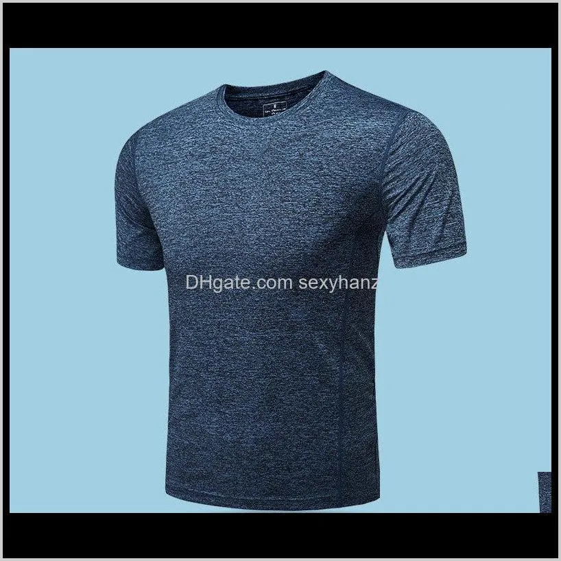 men`s short-sleeved t-shirt slim solid color sports running fitness quick-drying round neck trend clothes half-sleeved shirt 2019