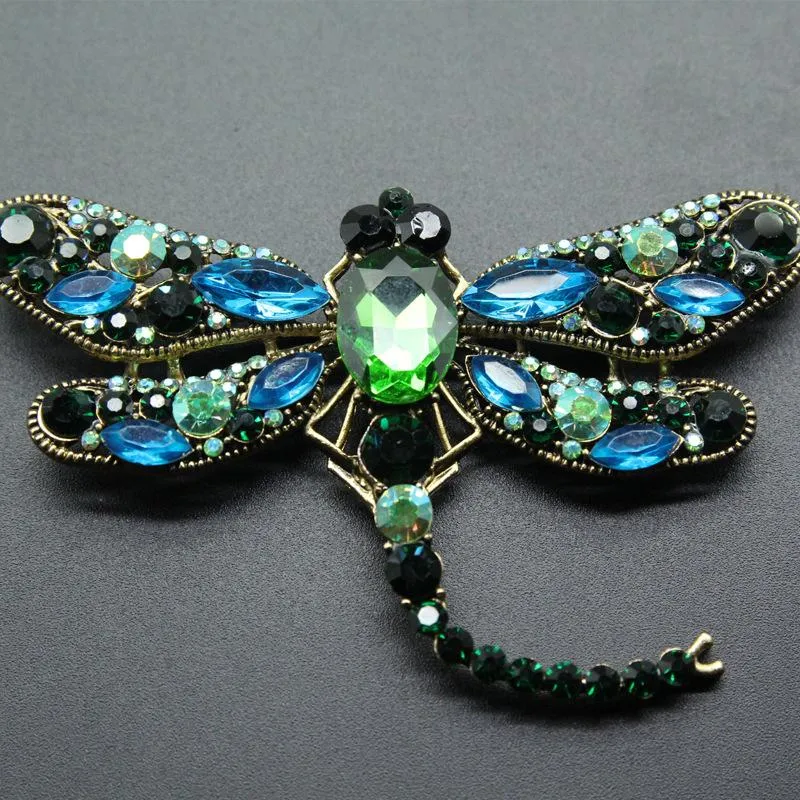 Pins, Brooches Big Green Crystal Dragonfly Women Men Insects Brooch Pins Gifts