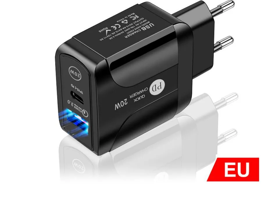 20W PD QC 3.0 adaptateur chargeur mural type-C charge rapide avec prise US EU UK pour samsung xiaomi huawei