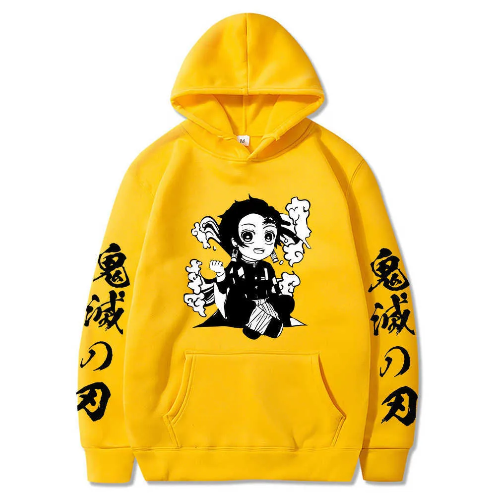 Kawaii kamado demon slayer rolig japan anime hoodies för män söt manga tryck mode high street oversized sweatshirt h0910