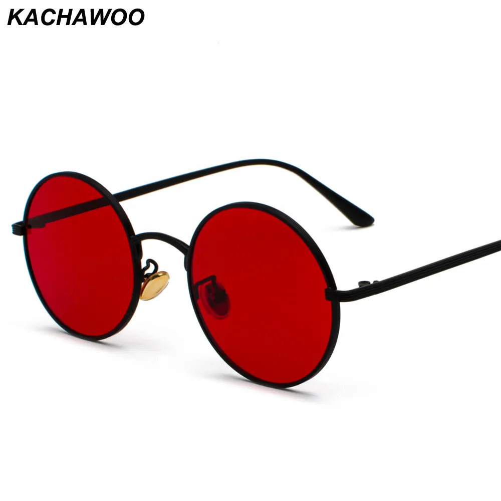 Kachawoo women sunglasses with red lenses round metal frame vintage glasses sun for men unisex birthday gifts