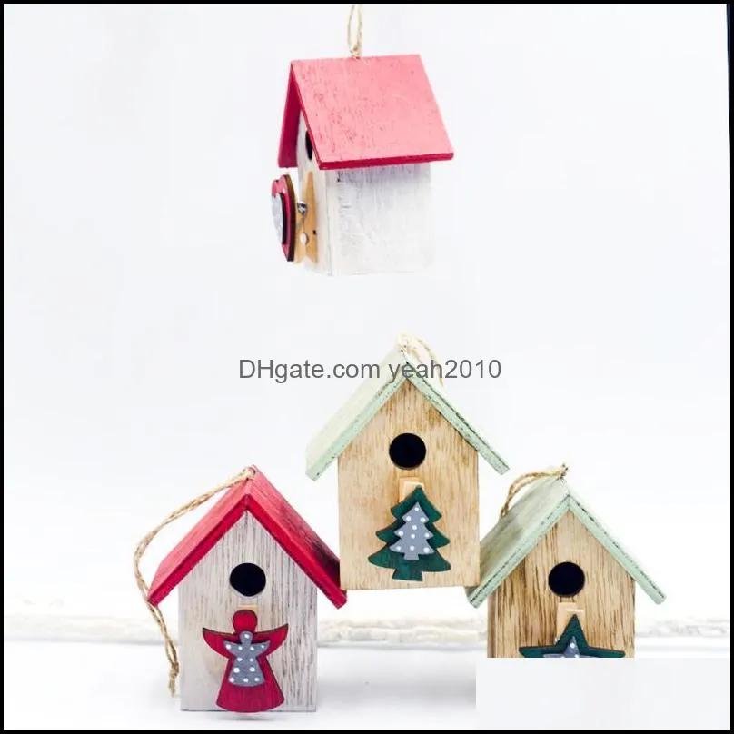 Christmas Decorations Merry Wooden Painted Hut Pendant Tree Hanging Clip Decoration Year Party Ornaments