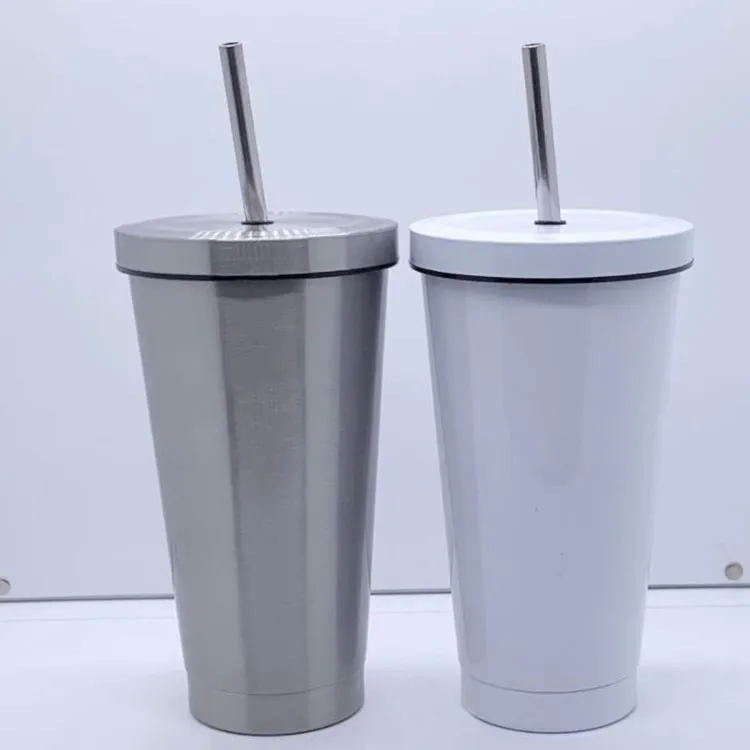 DIY 17oz sublimation stainless steel tumbler white vacuum insulation car coffee mugs water bottle with lid straw