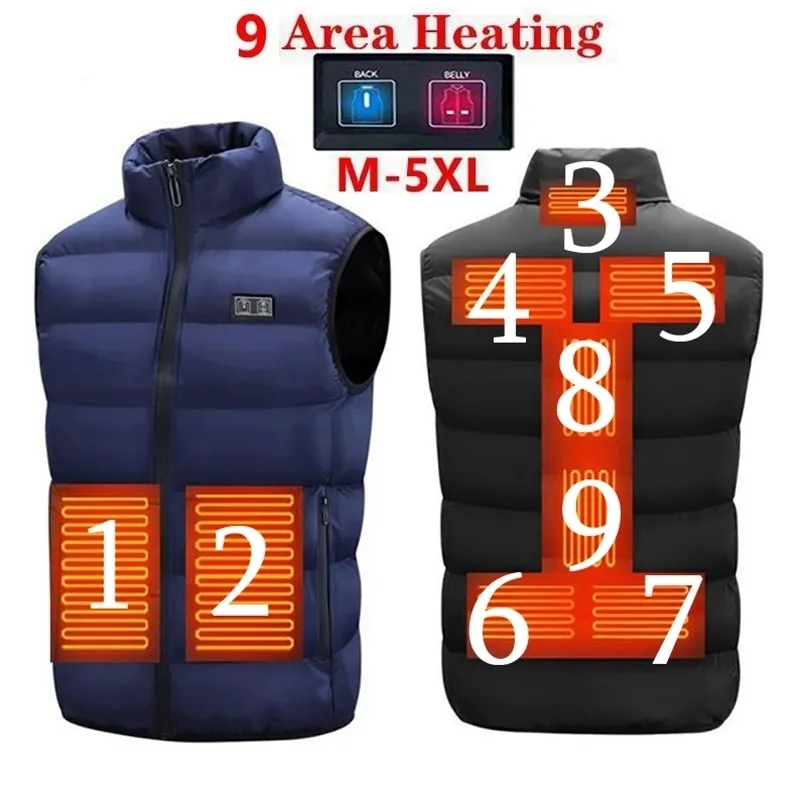 9 beheizte Weste Zonen elektrisch beheizte Jacken Männer Frauen Sportbekleidung beheizter Mantel Graphene Heat Coat USB-Heizjacke für Camping 211119