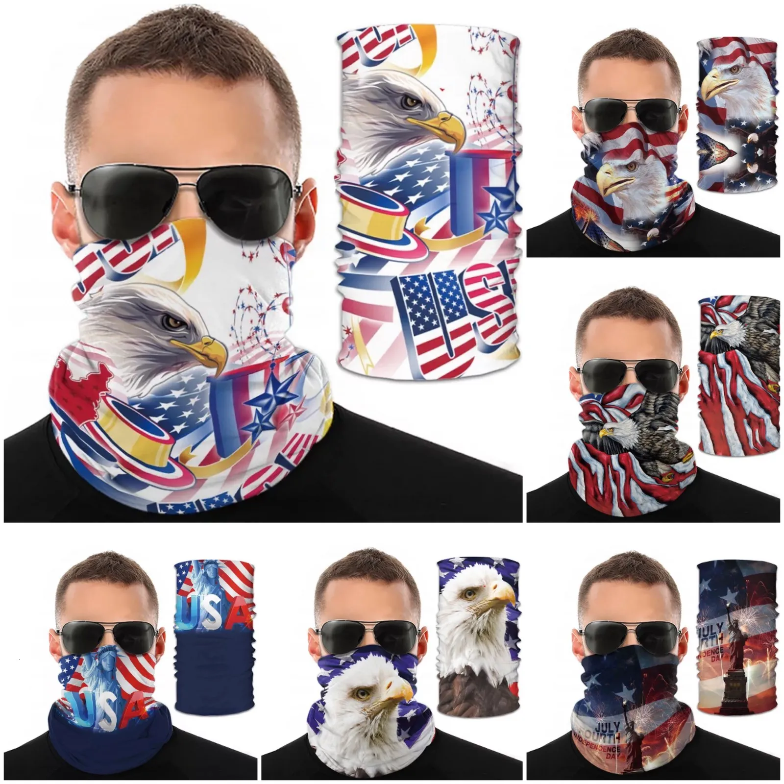 Mode VS Amerikaanse vlag National Bird Print Magic Sjaal Multifunctioneel Gezichtsmasker Outdoor Sports Polsband Anti-Mosquito Stofdichte GLB