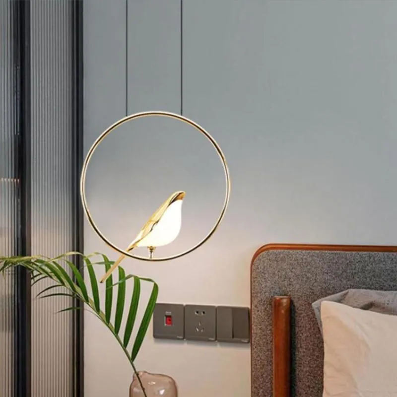 Style nordique créatif forme d'oiseau lustre en alliage acrylique chambre chevet salon couloir Angle réglable lumière décorative pendentif Lam