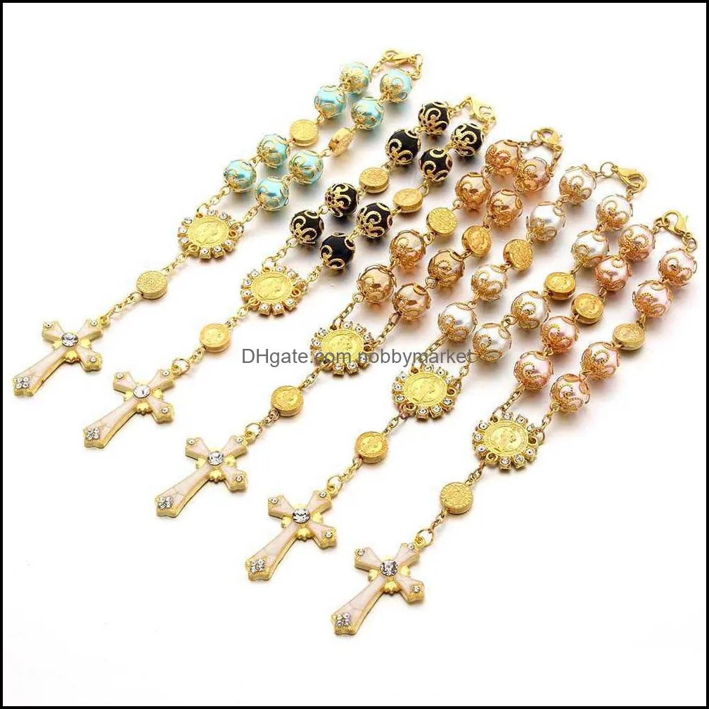 Länk, Kedja Armband Smycken 10st Top Quality Katolska Rosary Halsband Glass Pearl Beads Decade Pendent för Kvinnor Borrat Kors 210619 Dro