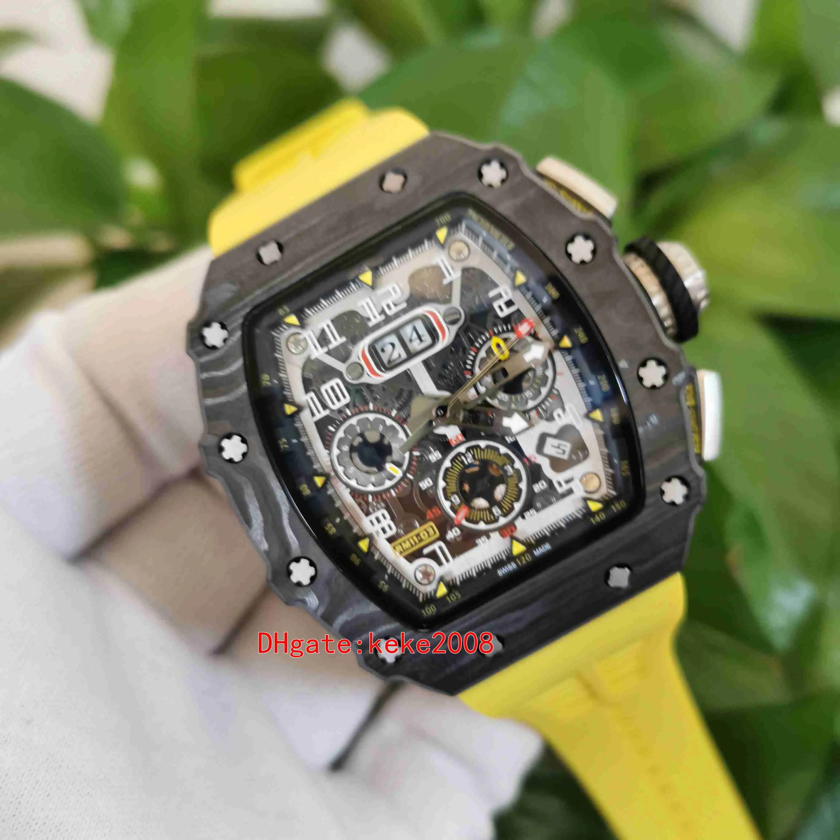 Topselling Top Quality Watches 50mm X 44mm R M 11 03 NTPT Carbon Fiber Yellow Rubber Bands Digital Transparent Mechanical Automatic Mens Mens Watch Wristwatches From 288 2 DHgate