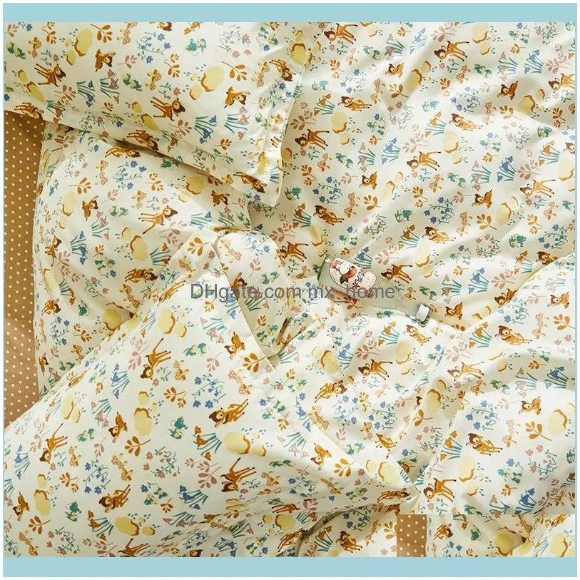Cotton Bedding Set 4pcs With Duvet Cover Bed Sheet Pillowcase Children Pastoral Flowers Bed Linen Set King Queen Full Twin Size 201210
