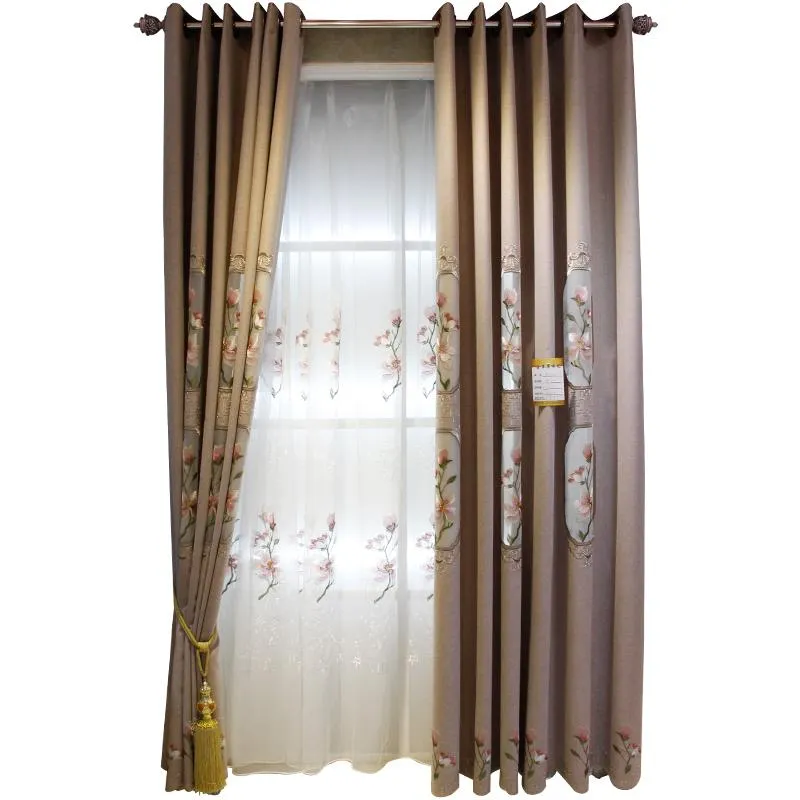 カスタムカーテン高品質の中国風モダン刺繍ピンクの花中空アウト寝室の遮光カーテンリビングルームM1042ドレープ