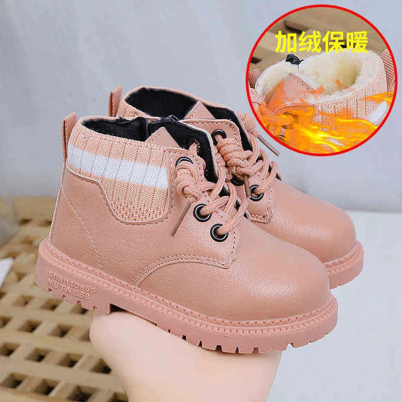 Zimowe Dzieci Buty śniegowe Moda Baby Girl Shoes antypoślizgowy Pluszowe Ciepłe Chłopcy Koszulki Buty Skórzane Buty Rozmiar 21-30 SQJ001 211108