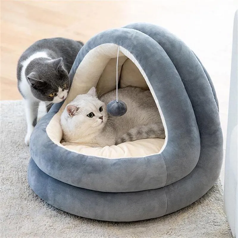 Lits pour chats Meubles Lit de grotte de luxe Microfibre Tente intérieure pour animaux de compagnie Coussin doux et chaud Nid de couchage confortable pour chaton et petits chiens de taille moyenne