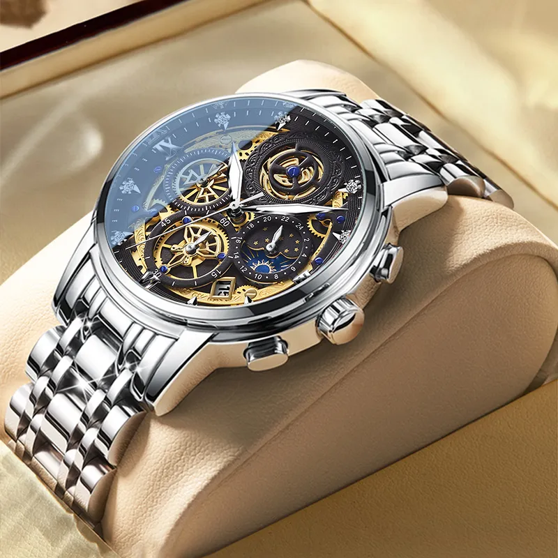 Новые моды мужские часы из нержавеющей стали верхний бренд роскошный водонепроницаемый спортивный хронограф кварцевый мужчина Relogio Masculino светящийся