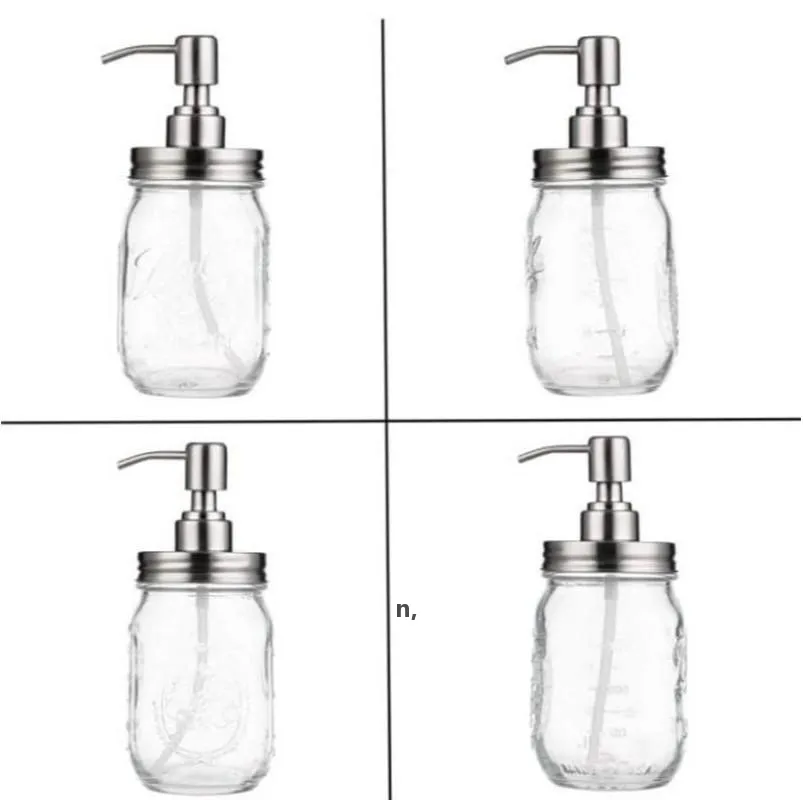 Distributeur de savon anti-fuite en acier inoxydable Mason Jars Couvercle Pas de bouteille transparente Presse Tête de pompe Vente en gros RRF12767