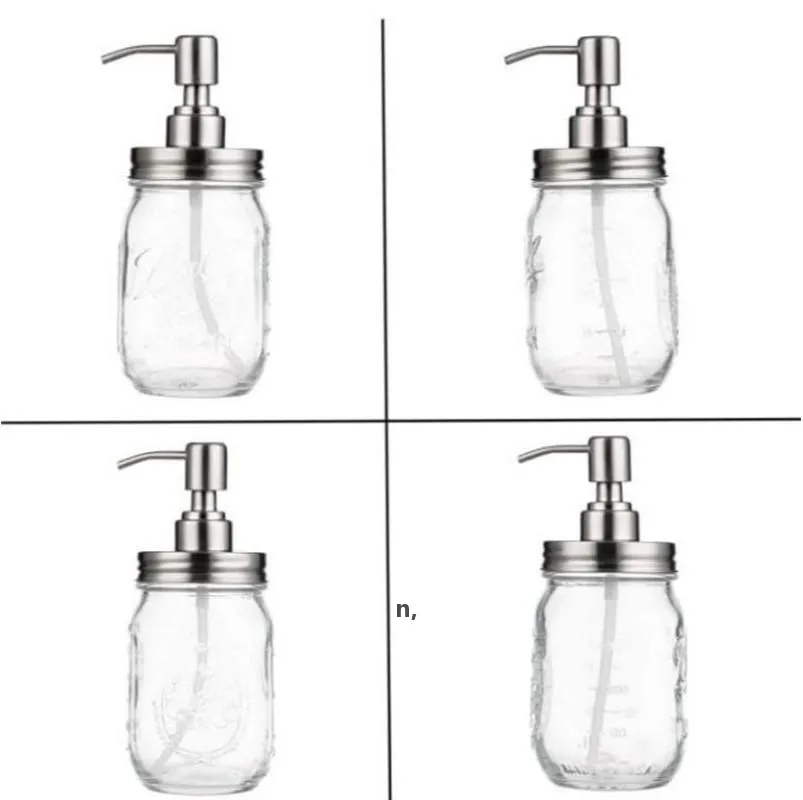 Stainless Steel Mason Jars Lid Leak Proof Soap Dispenser No Transparent Bottle Press Pump Head Wholesale RRF12767