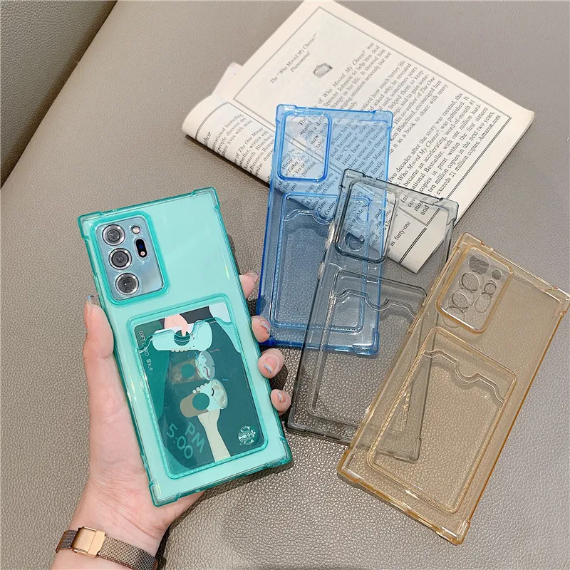 Clear Shockproof Wallet Card Slots Cases for Samsung Galaxy Note20 S20 FE S21 Ultra Plus A52 A72 A32 Silicone Cameras Protection Cover