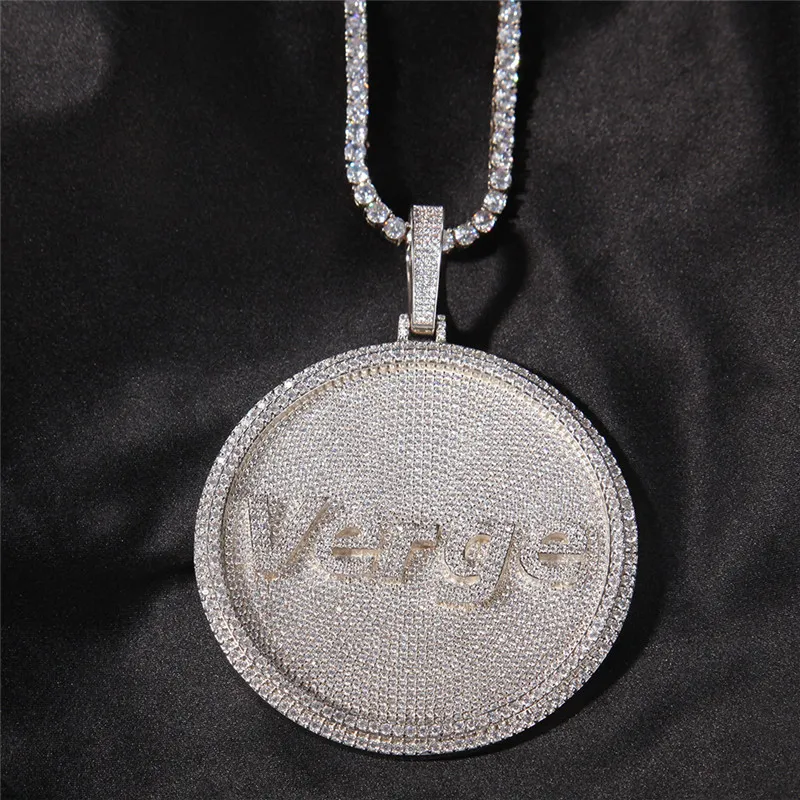 Högkvalitativ skräddarsy cubic zircon Fast Back Pendant Iced Out Full Diamond Round Letter Halsband Hip Hop Smycken