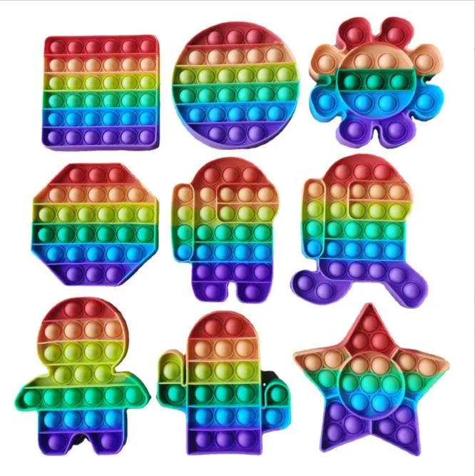 Fidget Brinquedos Fim do ano Venda Menor preço por atacado arco-íris Bubble Pressure Relief Toy para crianças autistas