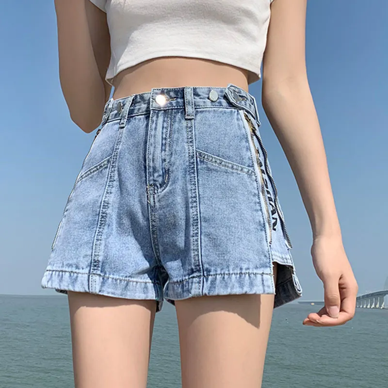 Lucyever Fashion Letter Zipper Denim Kvinnor Shorts Sommar Casual Loose Button Jeans Kvinna Koreanska High-Waisted Streetwear Ladies 210521