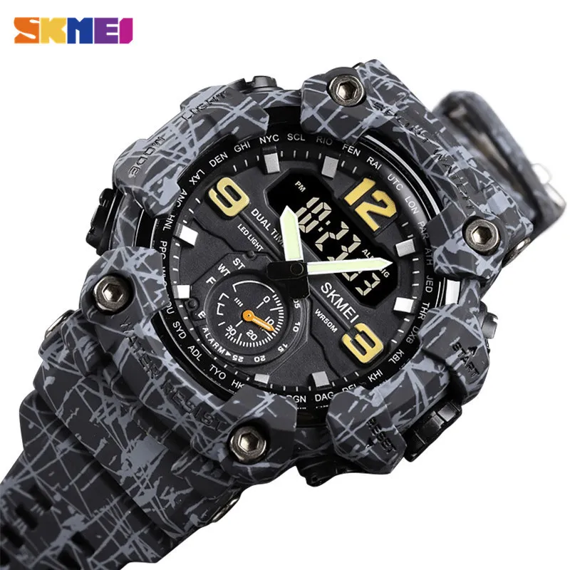 Skmei Top Brand Fashion Leed Digital Men Sports Watches Открытый военный секундомер календарь 50 м водонепроницаемый наручные часы 1637 x0524