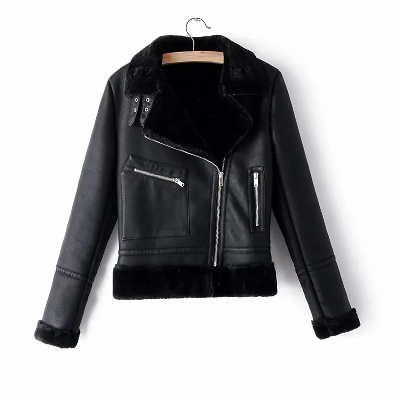 streetwear women fashion black outerwear winter lady leather-clad cool female chic moto girls jacket 210430