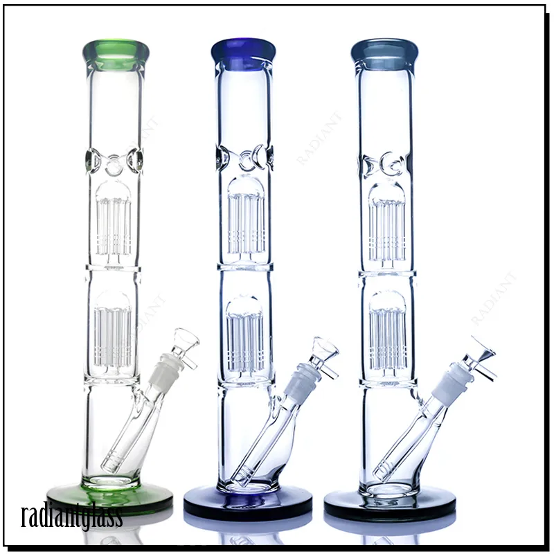 Hookahs Thick glass bong double perc eight arms tree water pipe 16" tall heady big bongs with downstem and bowl