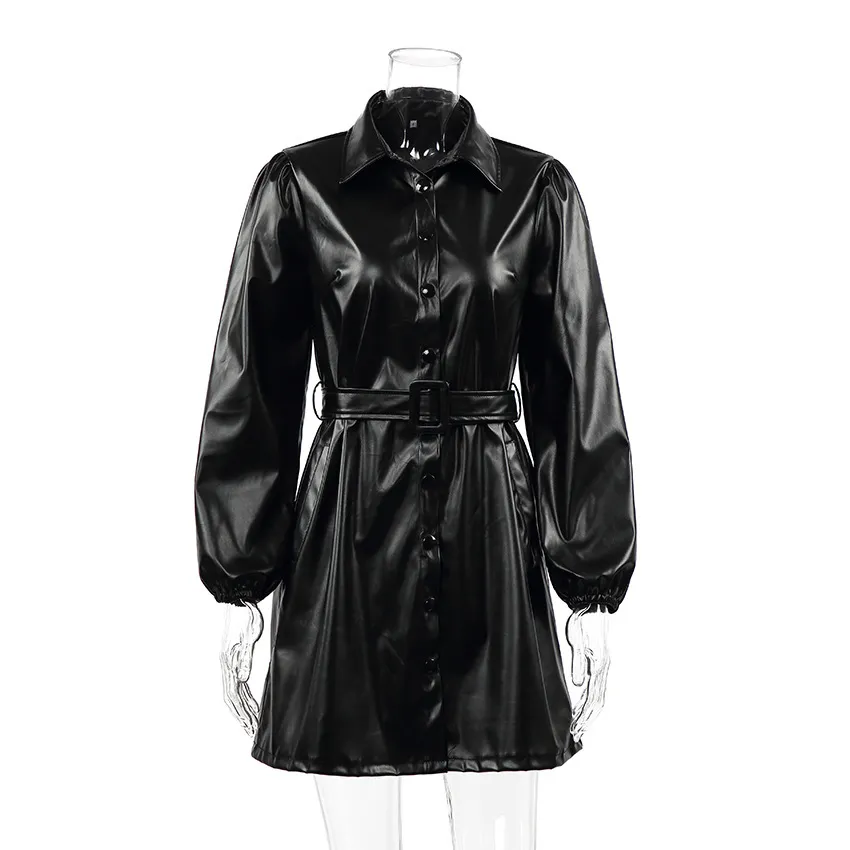 Leather Shirt Dress Casual Ladies Black PU Mini Dress With Belt Winter  Autumn Sleeveless Slim Fit from Dhgate Basic & Casual Dresses - price 54.06